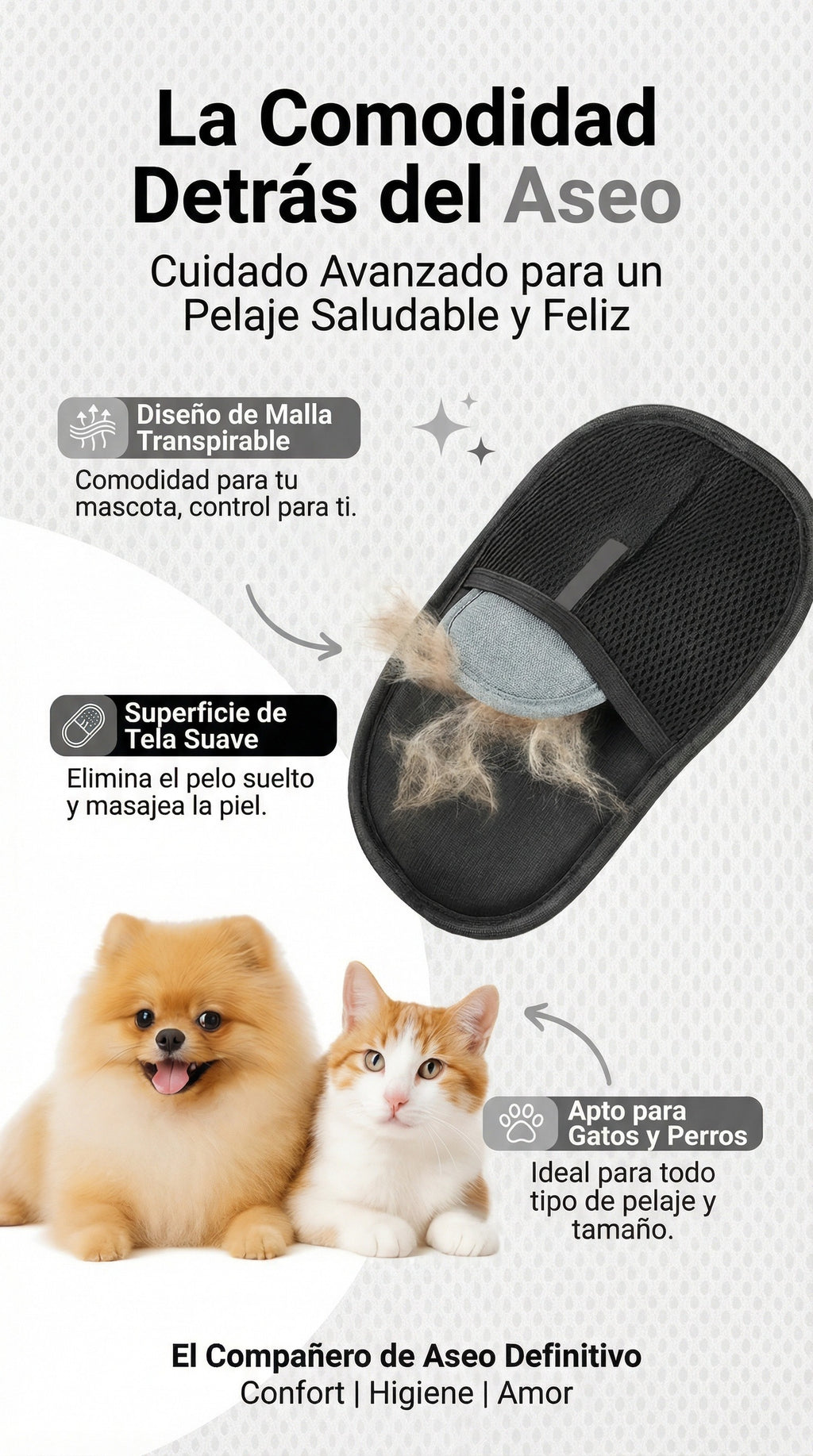 Guante Removedor de Pelo para Mascotas 2 en 1