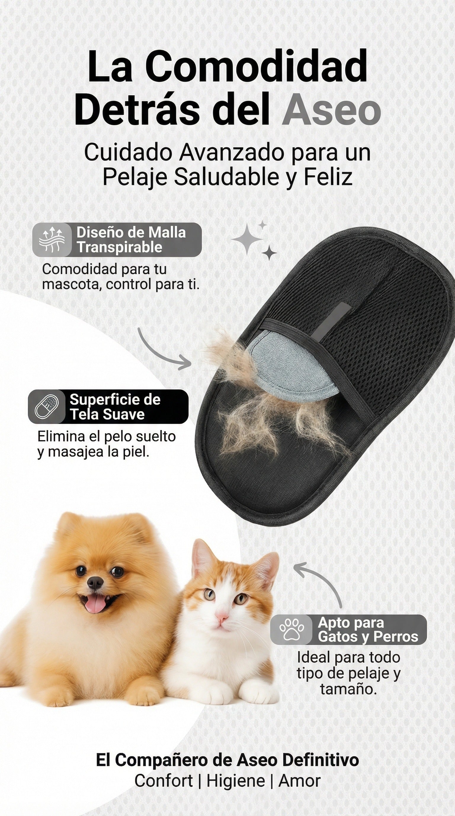 Guante Removedor de Pelo para Mascotas 2 en 1