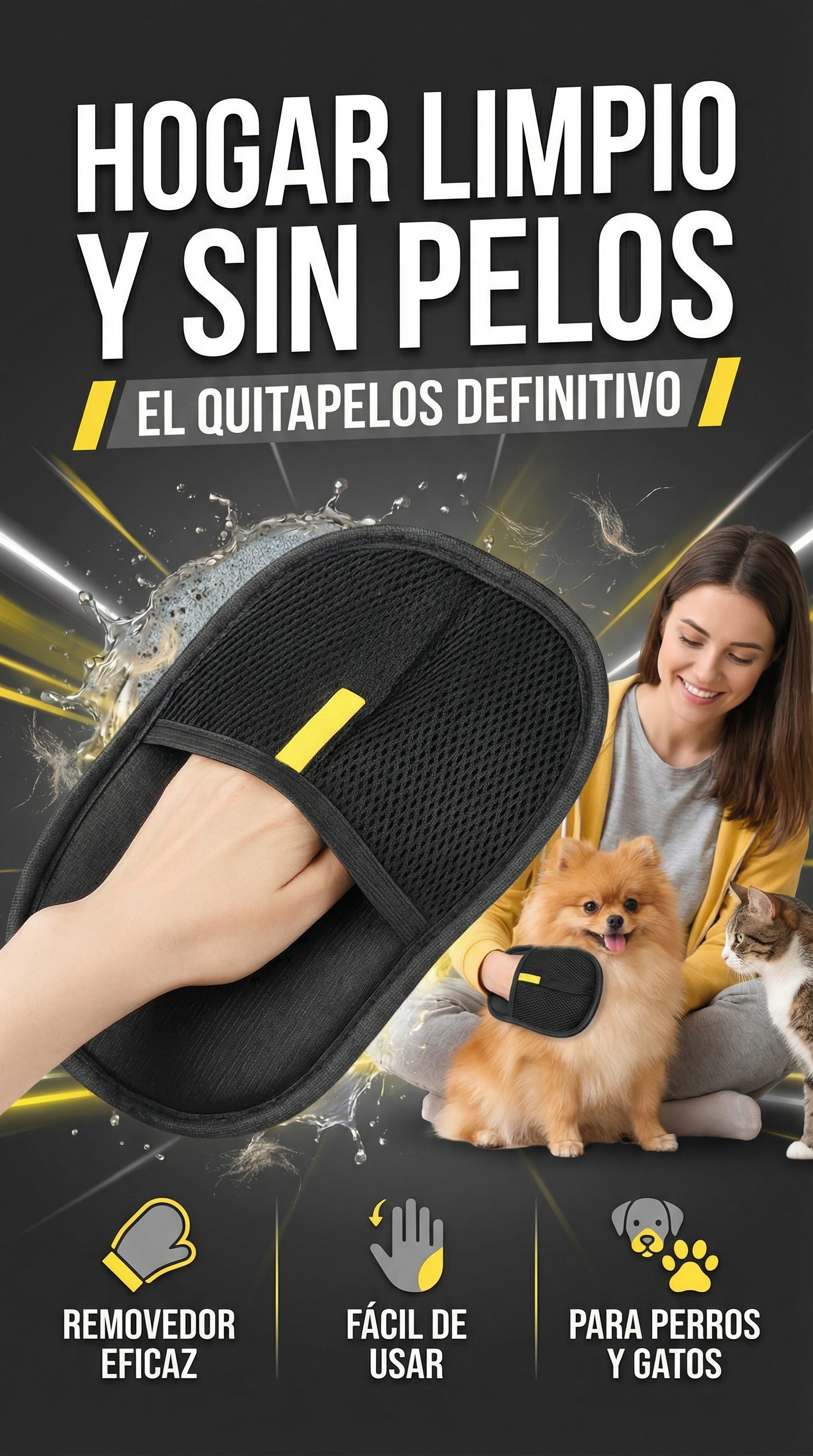 Guante Removedor de Pelo para Mascotas 2 en 1