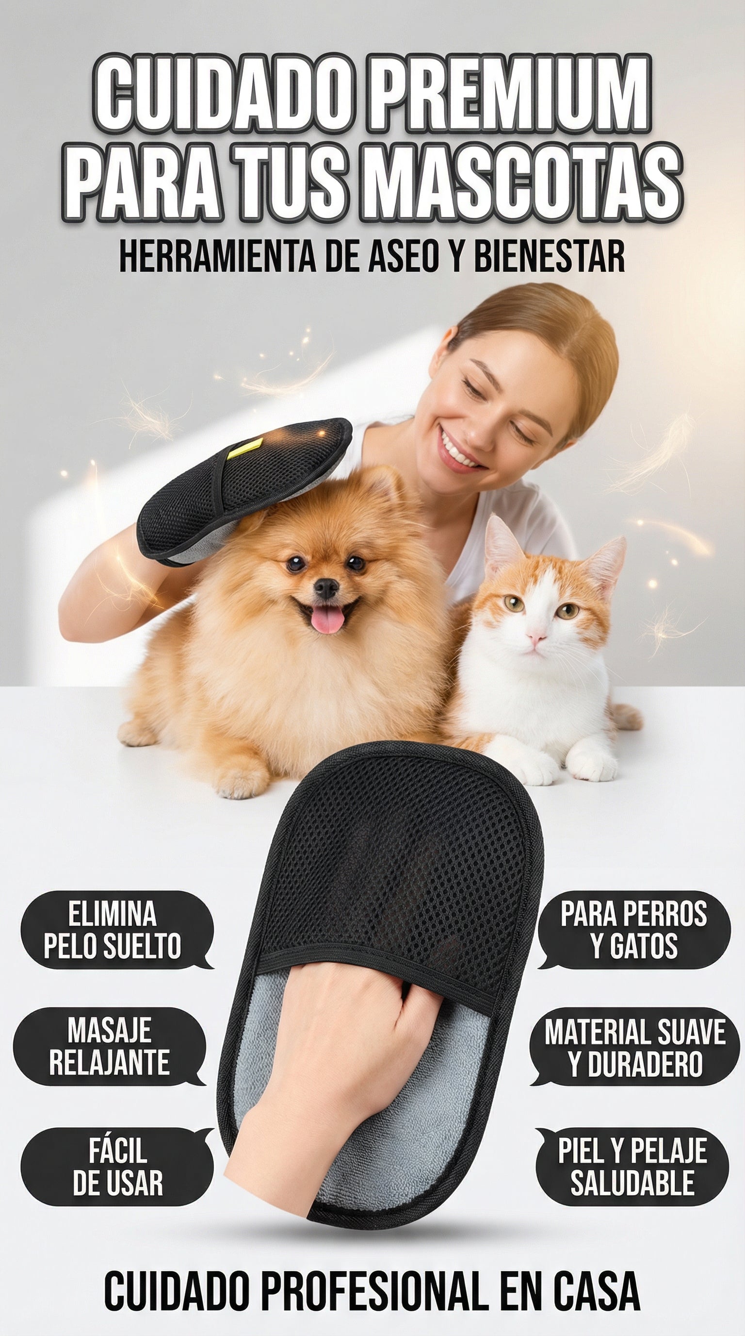 Guante Removedor de Pelo para Mascotas 2 en 1
