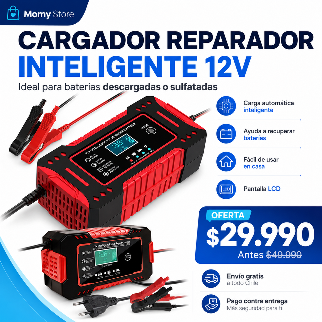 Cargador Reparador Inteligente 12V para Baterías de Auto